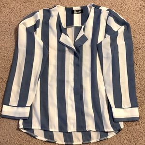 Blue striped long sleeve blouse